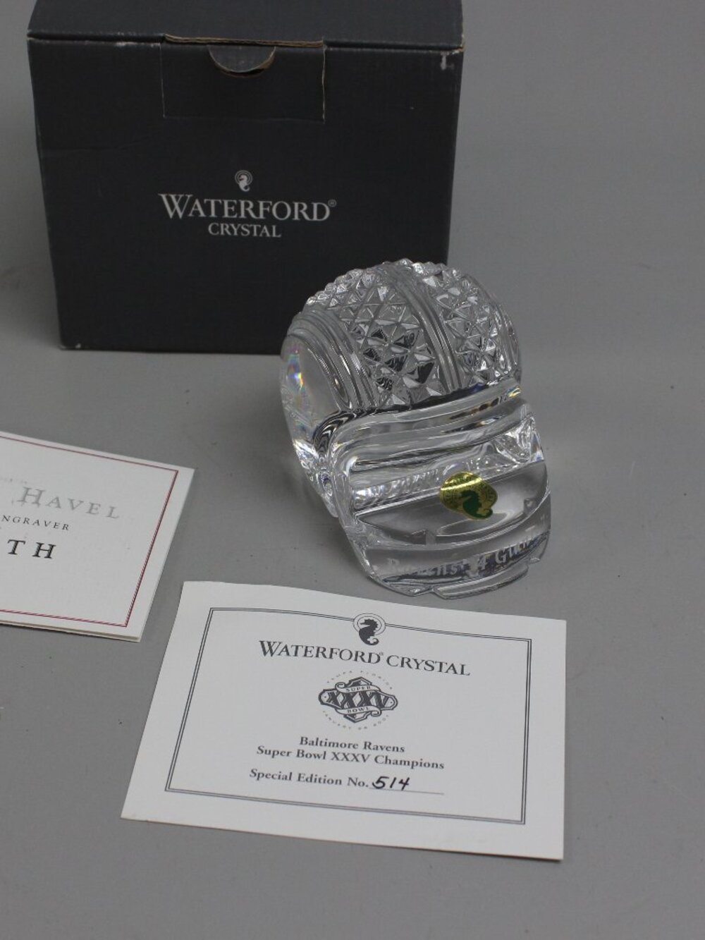 Waterford Crystal Football Helmet 2001 SUPERBOWL XXXV Giants Ravens Champions